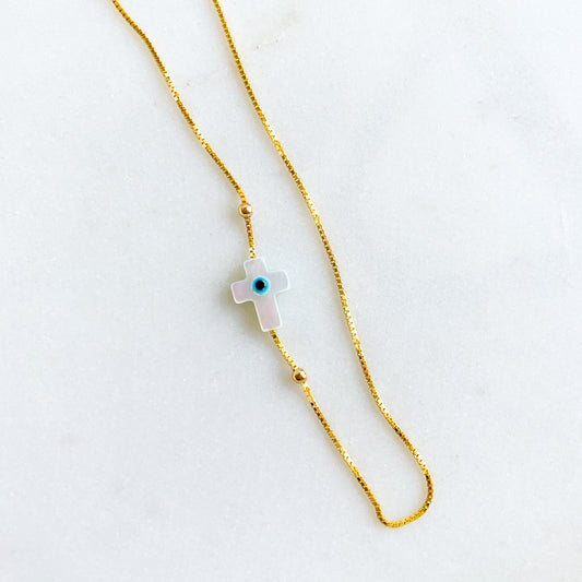 Mother of Pearl Mati Cross Slider Necklace