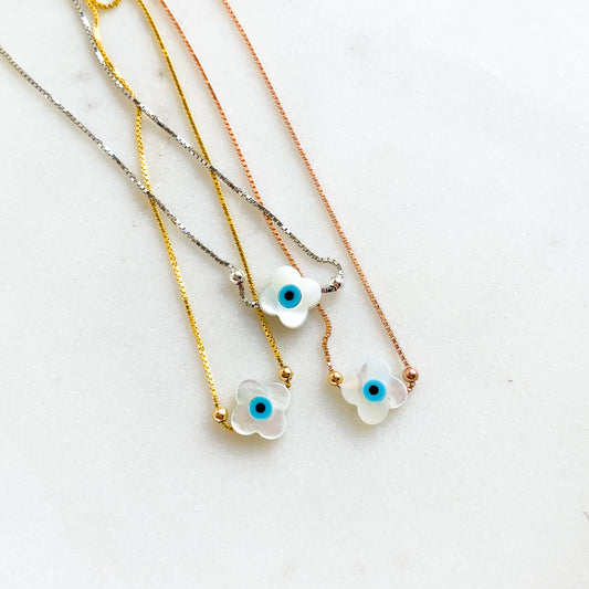 Mother of Pearl Clover Mati Slider Necklace