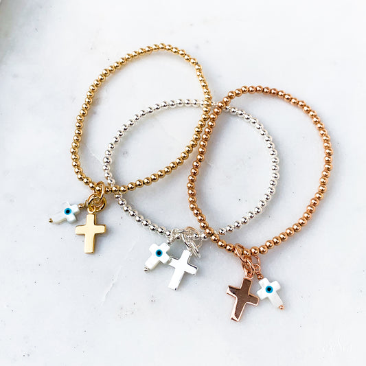 Mother of Pearl Double Cross Charm Bracelet