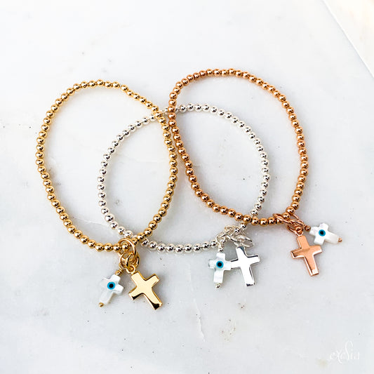 Mother of Pearl Double Cross Charm Bracelet