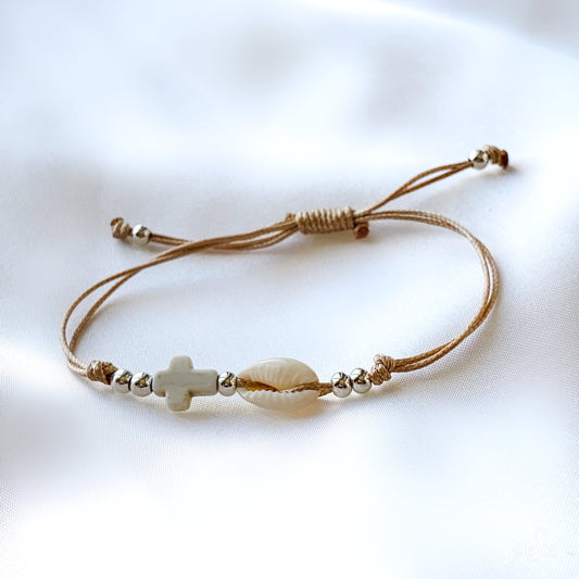 Natural Shell & Cross String Bracelet