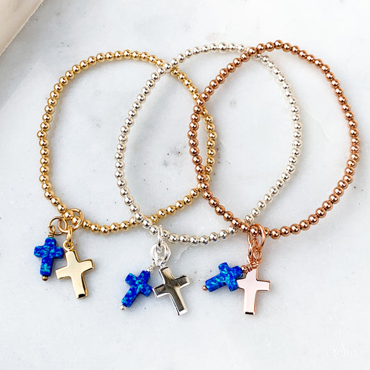 Navy Opalite Double Cross Charm Bracelet