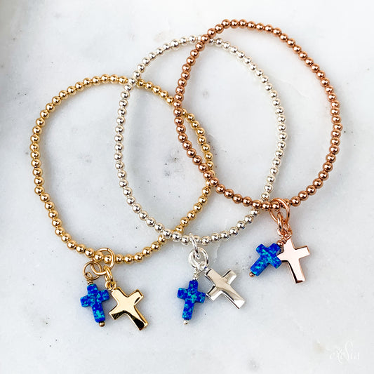 Navy Opalite Double Cross Charm Bracelet