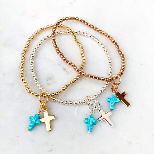 Turquoise Opalite Double Cross Charm Bracelet