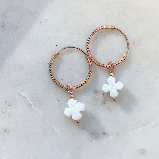 Rose Gold Limnos Cross Hoops