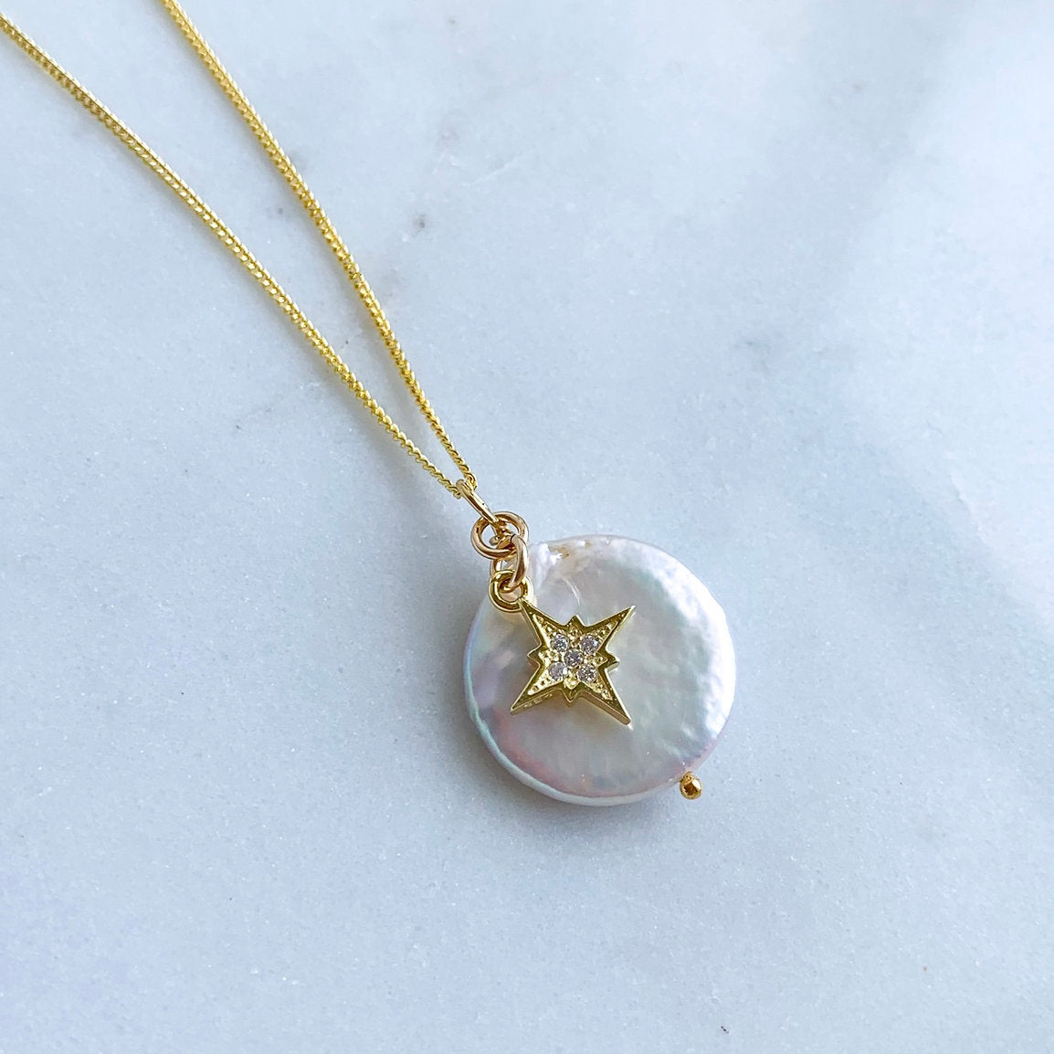 Star Pearl Charm Necklace