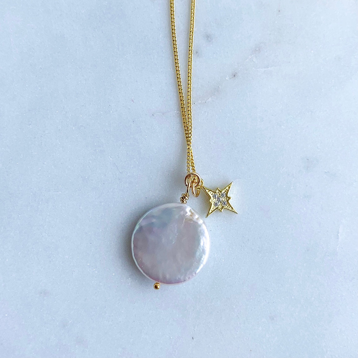 Star Pearl Charm Necklace