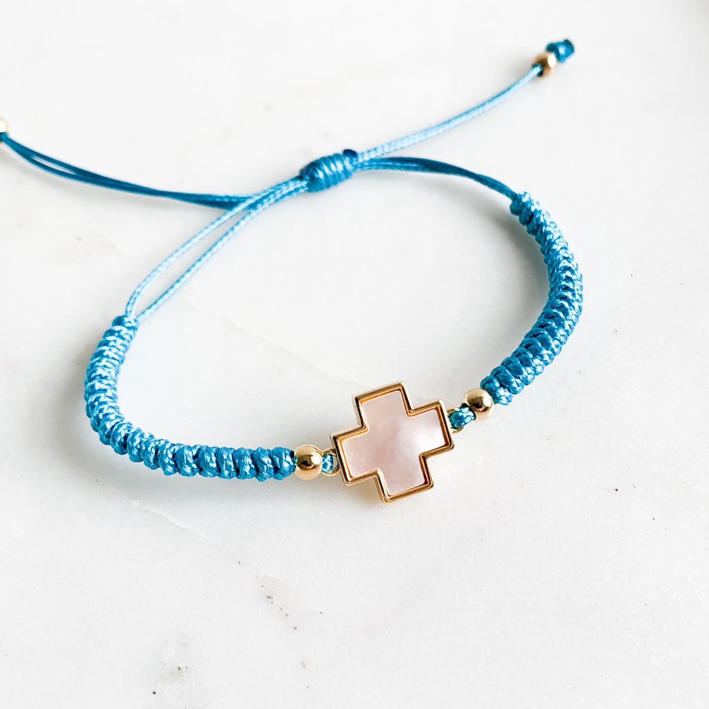 Mother of Pearl Square Cross Cord Bracelet