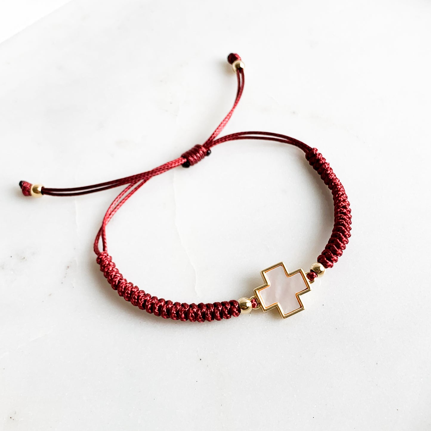 Mother of Pearl Square Cross Cord Bracelet