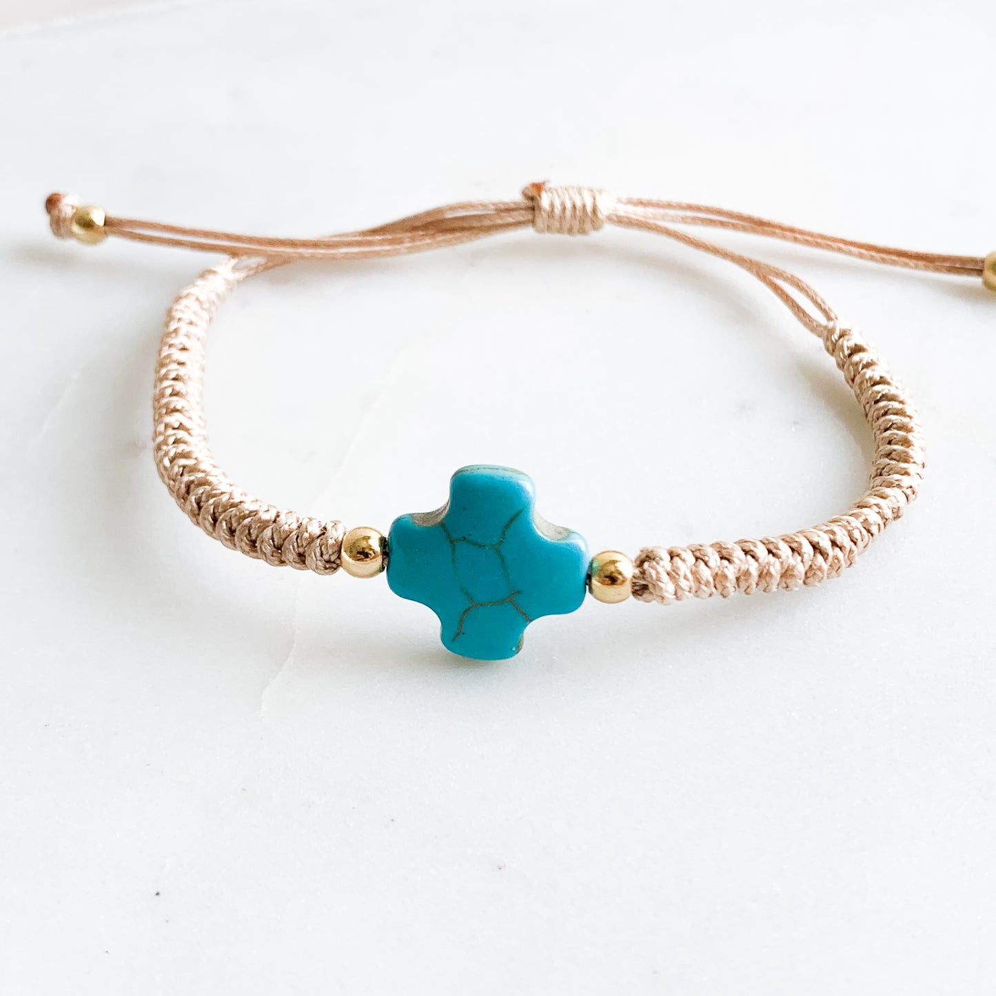 Turquoise Square Cross Cord Bracelet