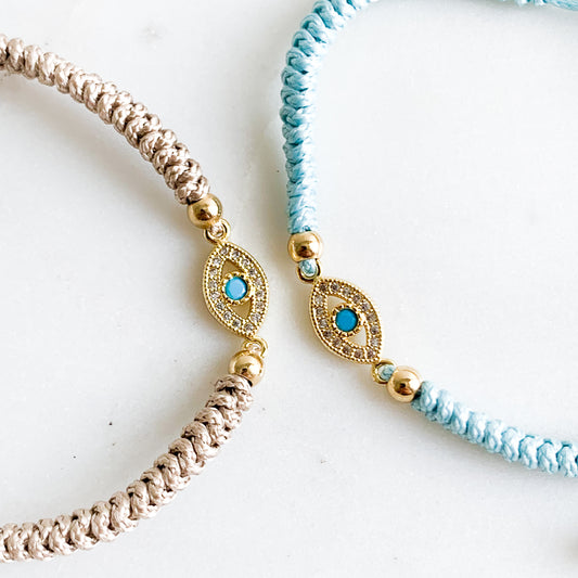 Turquoise Stone Cubic Zirconia Mati Cord Bracelet