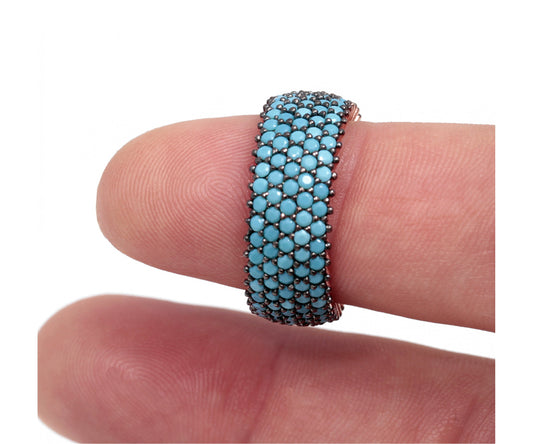 Turquoise CZ Wide Band Ring