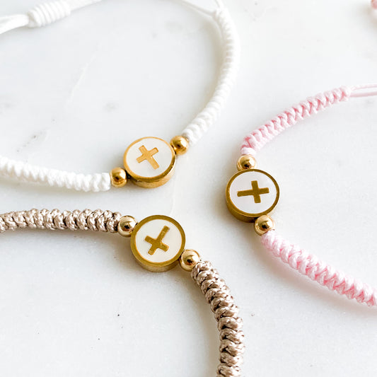 Mother of Pearl Cross Disc Cord Bracelet