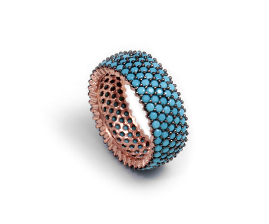 Turquoise CZ Wide Band Ring